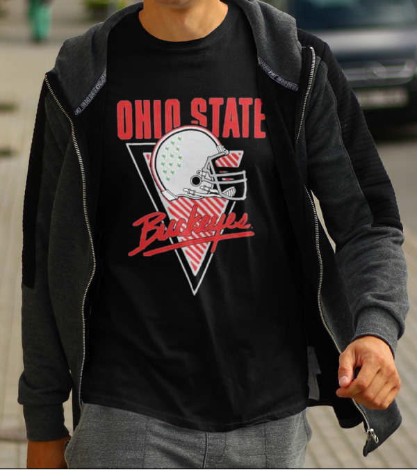 Ohio State Buckeyes Retro Helmet Triangular Background T-Shirt
