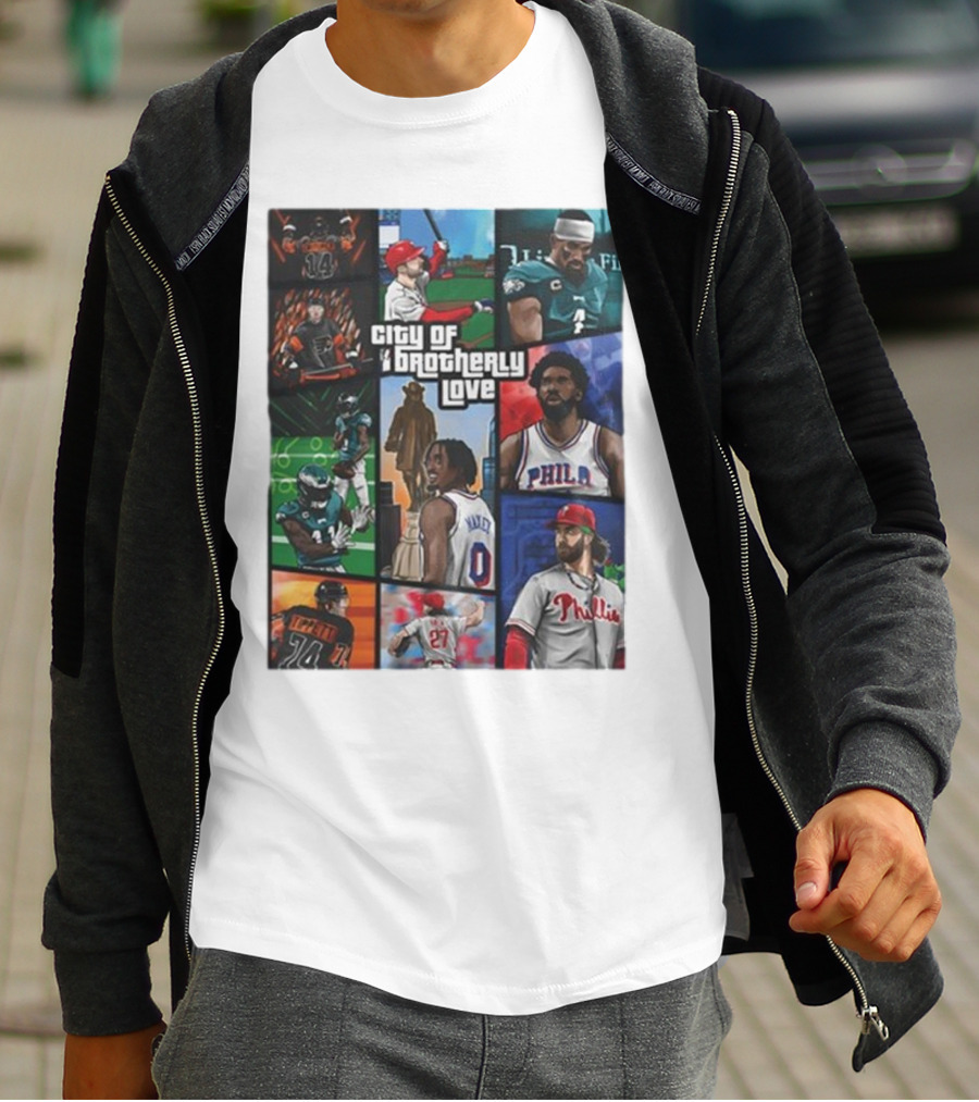 Saramart Gta X Philly Eagles Sixers Phillies City Of Brotherly Love T-Shirt