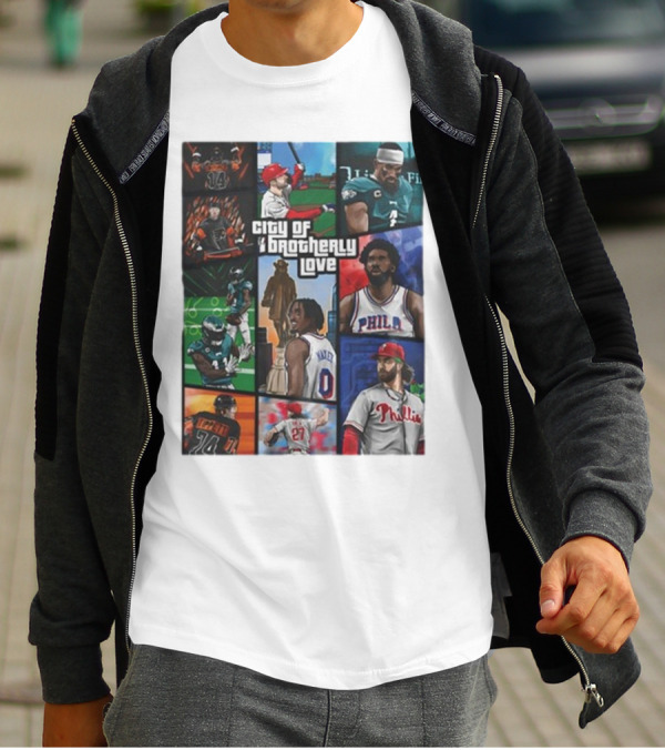 Saramart Gta X Philly Eagles Sixers Phillies City Of Brotherly Love T-Shirt