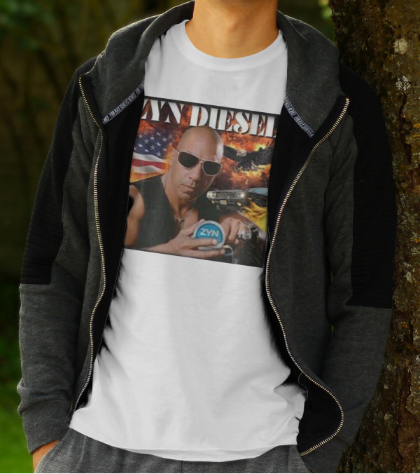 Zyn Diesel American Bald Eagle And Muscle Car Background T-Shirt
