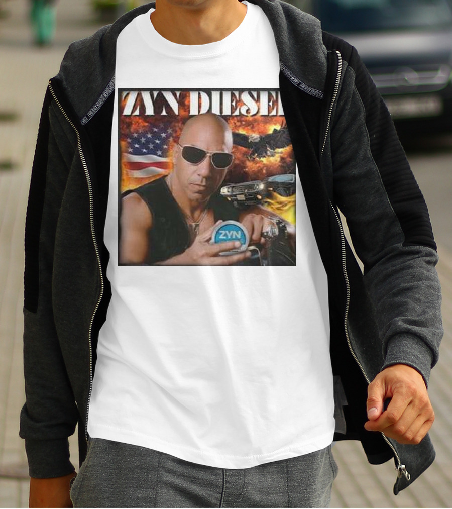 Zyn Diesel American Bald Eagle And Muscle Car Background T-Shirt