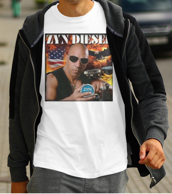 Zyn Diesel American Bald Eagle And Muscle Car Background T-Shirt