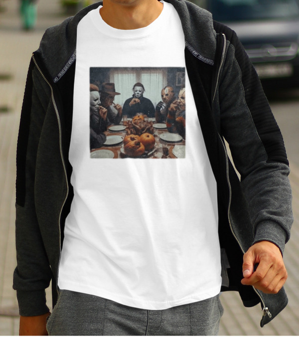 Halloween Characters Dinner Horror Icons Gathering T-Shirt