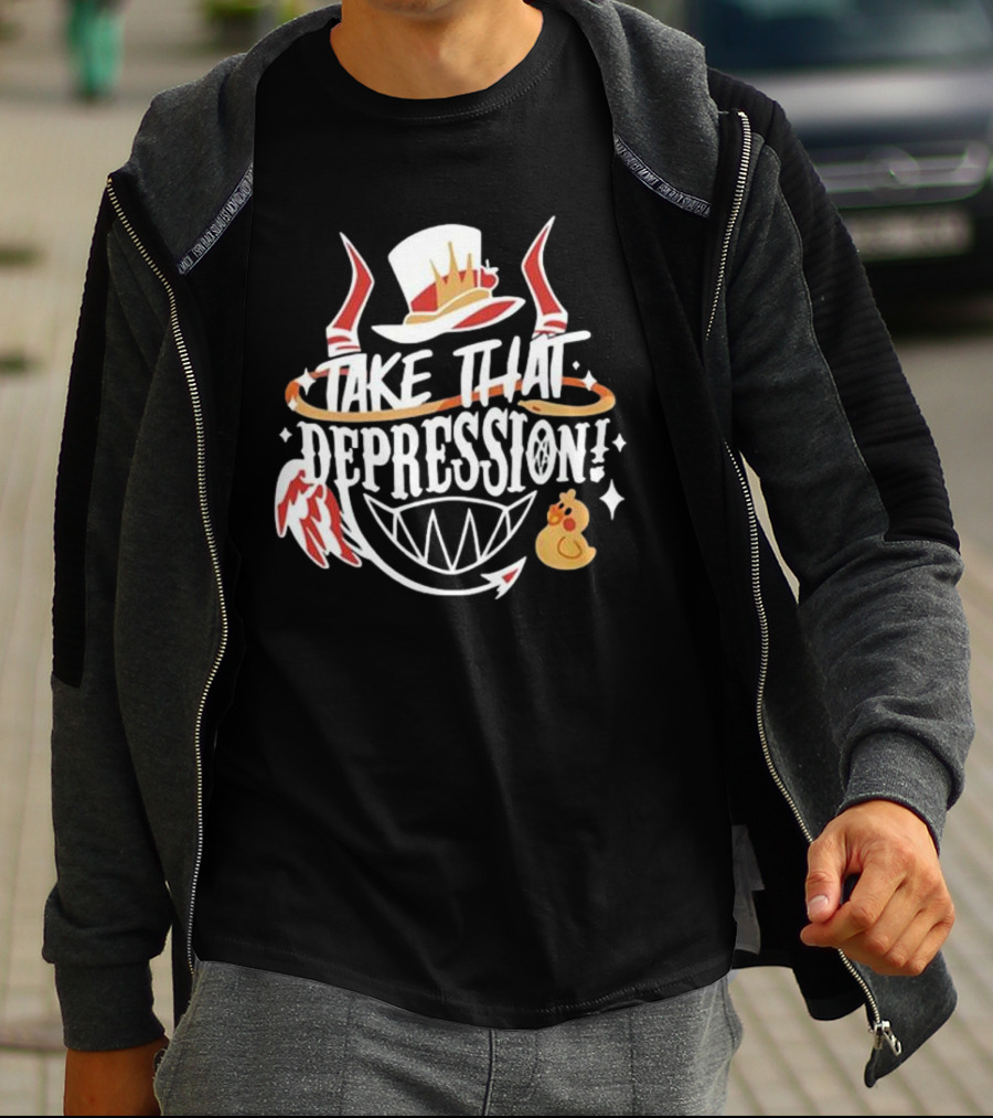 Hazbin Hotel Take That Depression Red Horns And White Hat Duck Wings T-Shirt