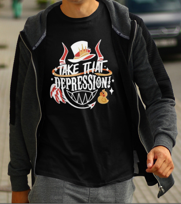 Hazbin Hotel Take That Depression Red Horns And White Hat Duck Wings T-Shirt
