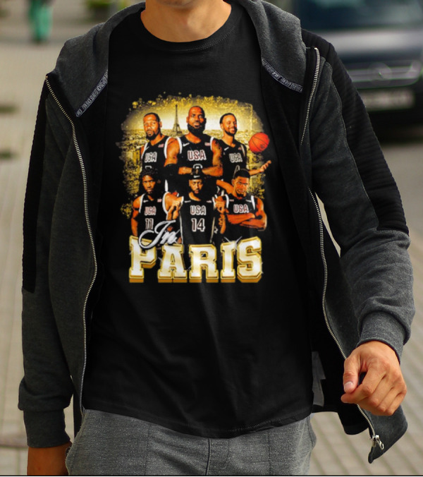 USA Basketball Players In Paris Eiffel Tower T-Shirt
