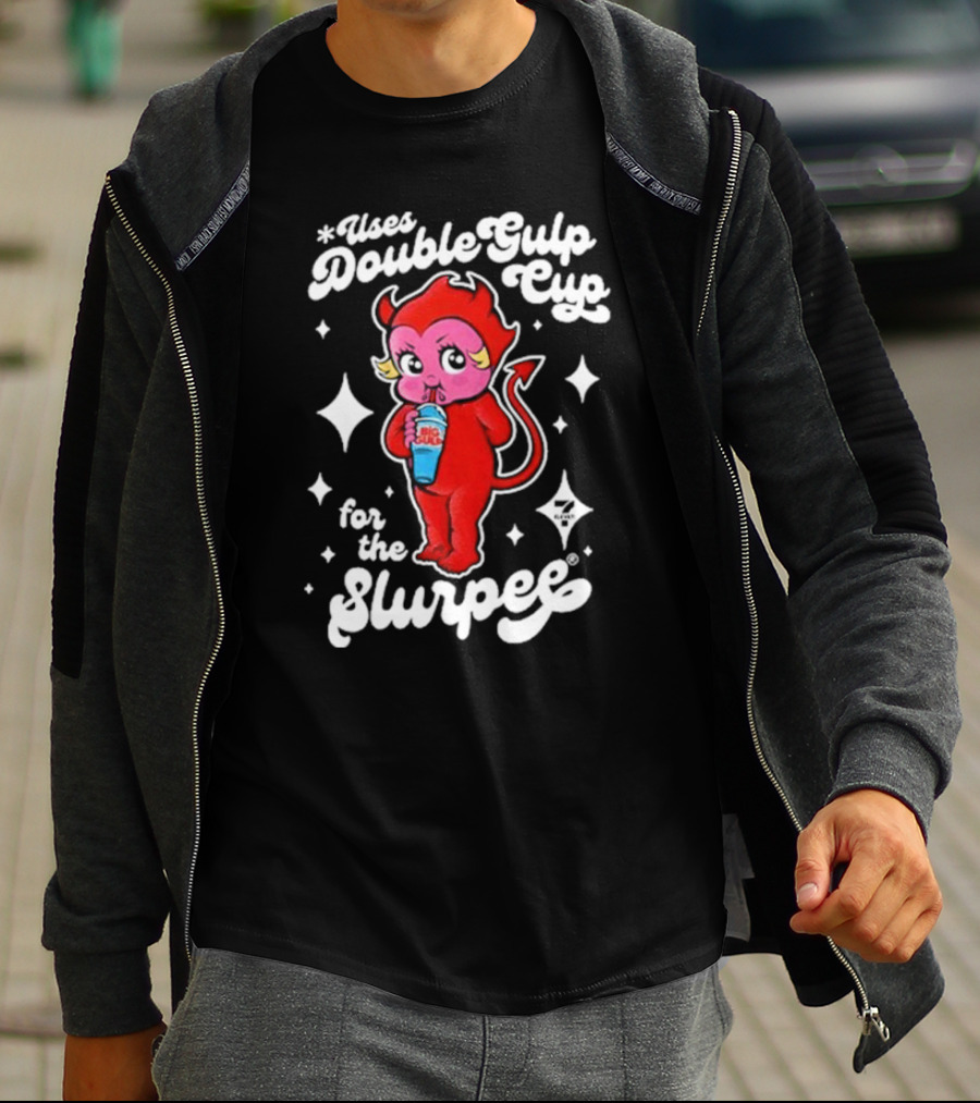 Uses Double Gulp Cup For The Slurpee Devil 7-Eleven T-Shirt
