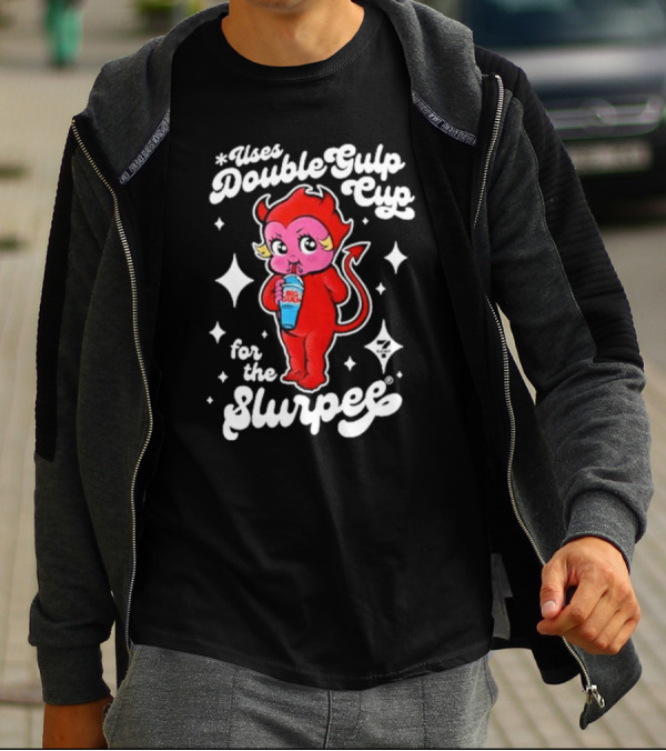 Uses Double Gulp Cup For The Slurpee Devil 7-Eleven T-Shirt