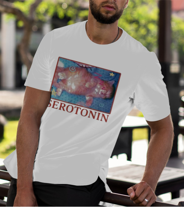 K45ink Serotonin Cat With Stars And Spirals T-Shirt