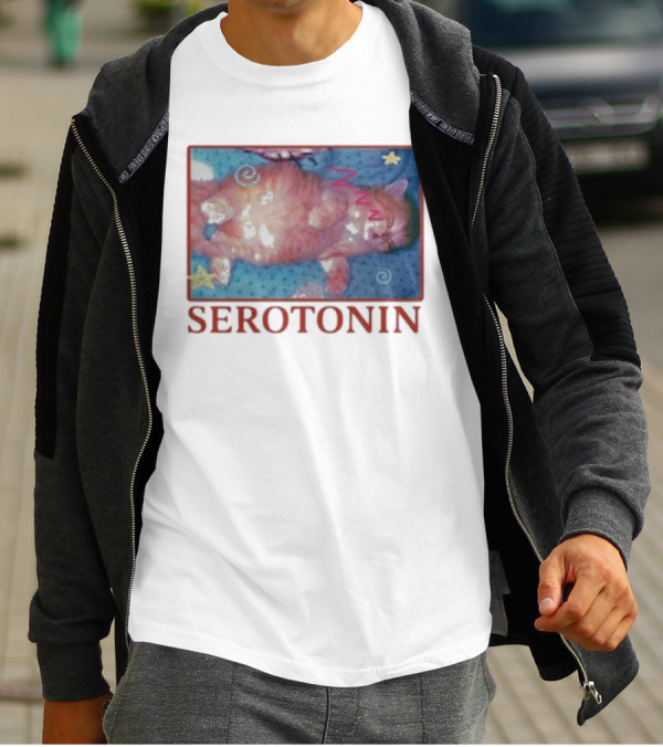 K45ink Serotonin Cat With Stars And Spirals T-Shirt