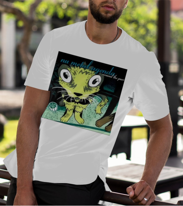 Nu Metal Agenda Around The Purr Feline Illustration With Swirling Colors And Bold Letters T-Shirt