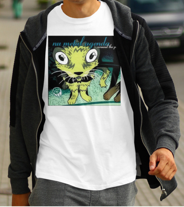 Nu Metal Agenda Around The Purr Feline Illustration With Swirling Colors And Bold Letters T-Shirt