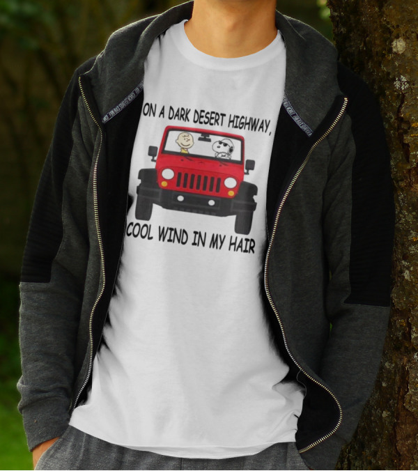 Snoopy On A Dark Desert Highway Cool Wind In My Hair Red Jeep Peanuts T-Shirt