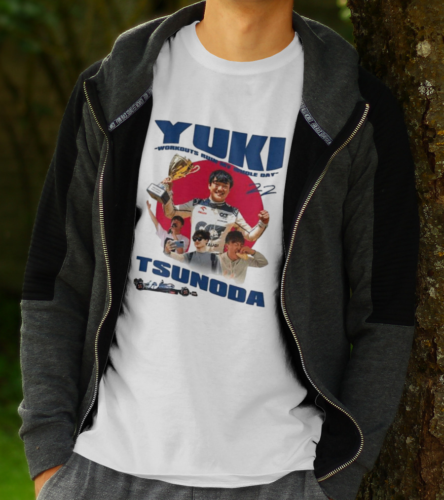 Yuki Tsunoda Victory Celebration With Racing Imagery And Text 'Run My Whole Day 22' T-Shirt