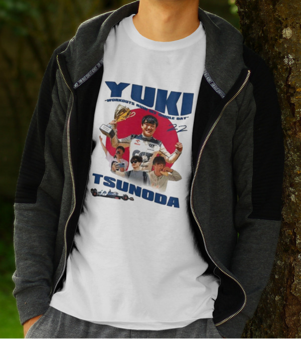 Yuki Tsunoda Victory Celebration With Racing Imagery And Text 'Run My Whole Day 22' T-Shirt