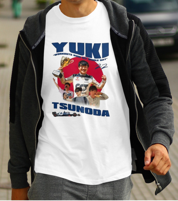 Yuki Tsunoda Victory Celebration With Racing Imagery And Text 'Run My Whole Day 22' T-Shirt