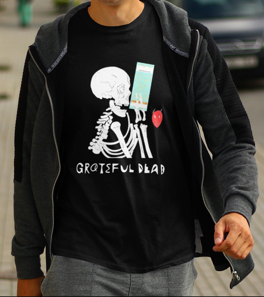 Grateful Dead Friends Of The Devils Skeleton With Ticket And Red Devil Head T-Shirt