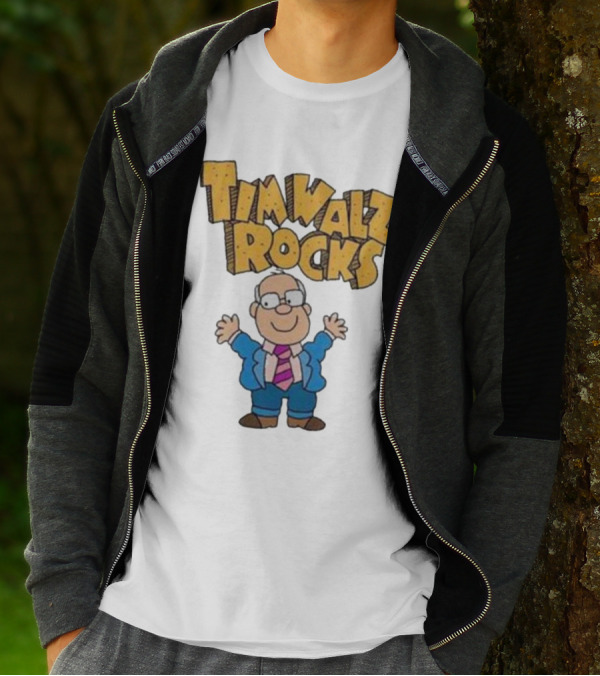 Tim Walz Rocks Cartoon Character In Tie And Suit T-Shirt