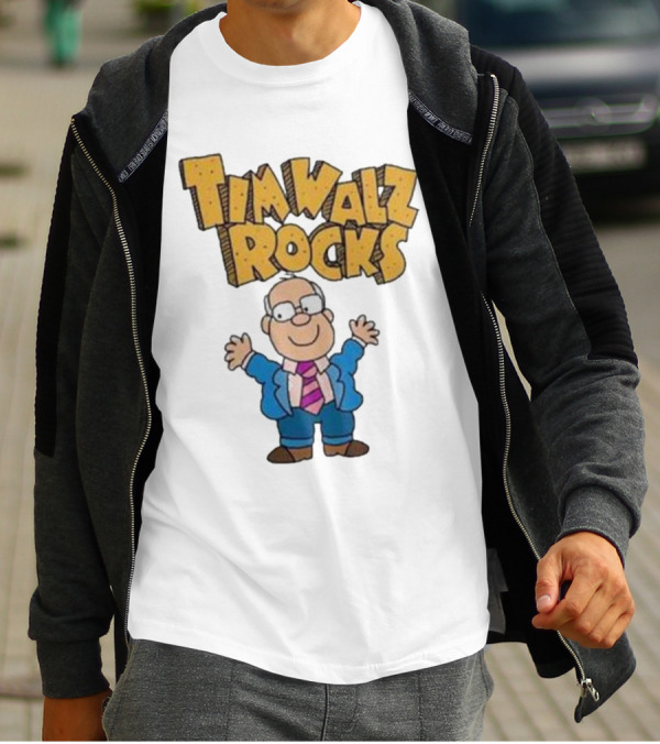 Tim Walz Rocks Cartoon Character In Tie And Suit T-Shirt