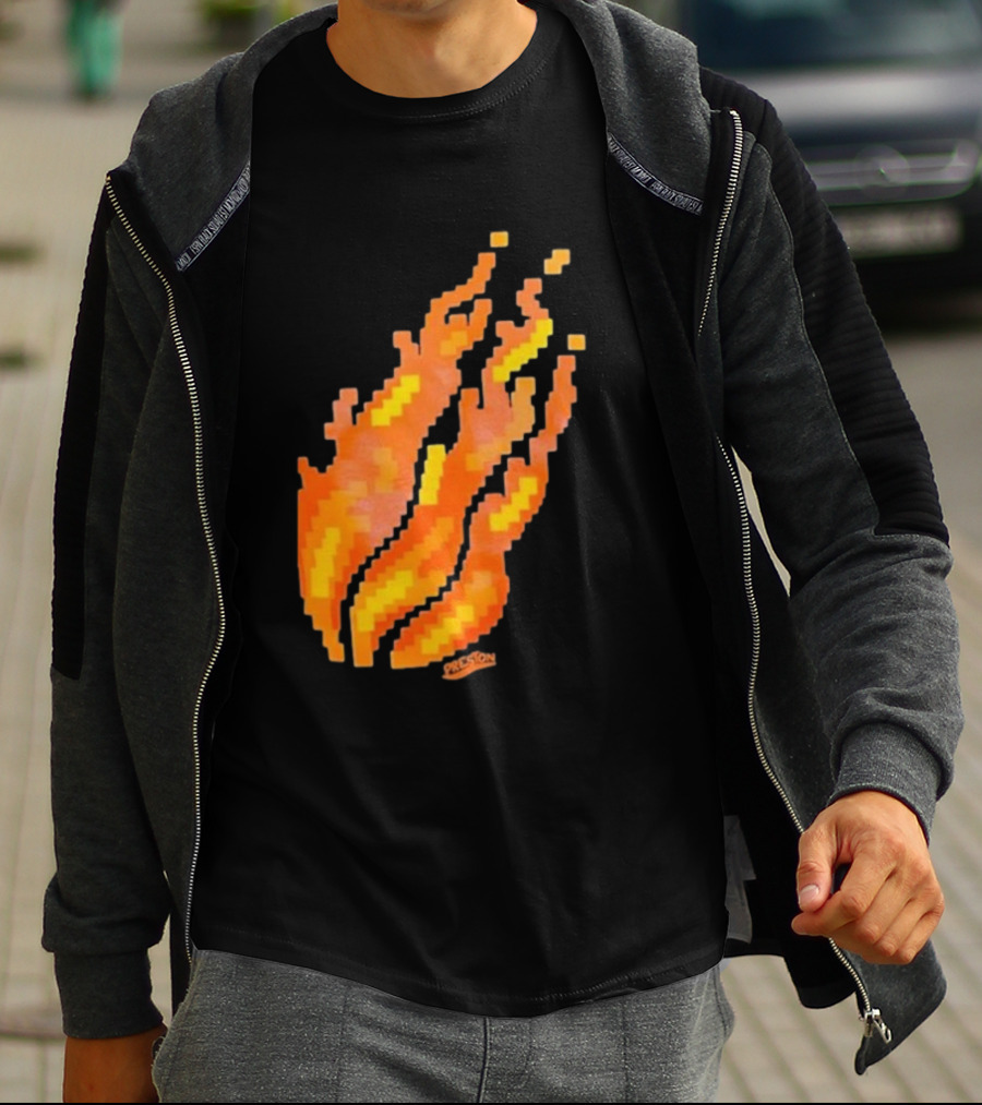 Fire Pixel Flame McLovin Burn Sunset Pixels T-Shirt