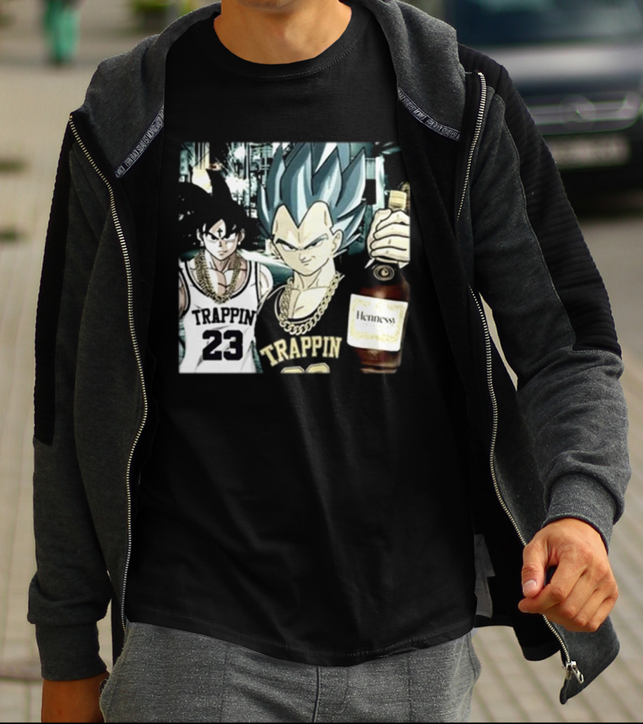 Trappin 23 Goku And Vegeta With Hennessy Bottle T-Shirt