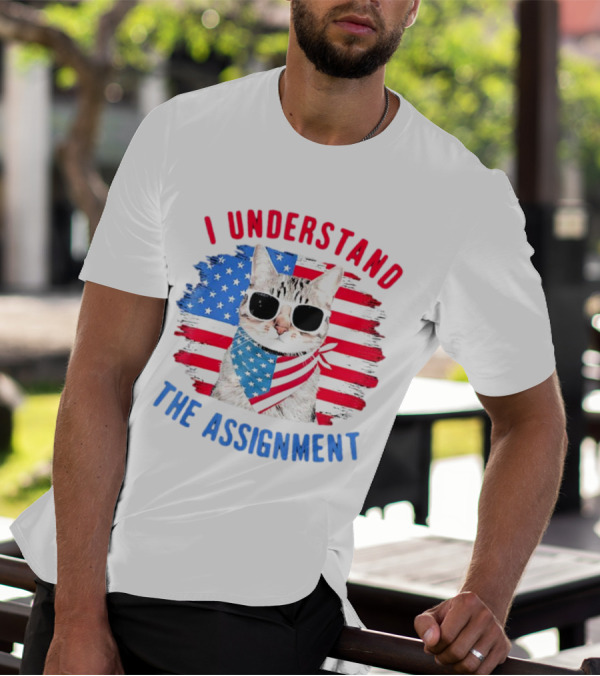 I Understand The Assignment Cat With American Flag Sunglasses And Scarf T-Shirt