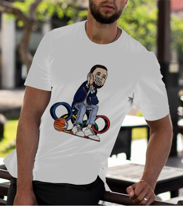 Steph Curry Basketball Olympic Rings Night Night Paris T-Shirt