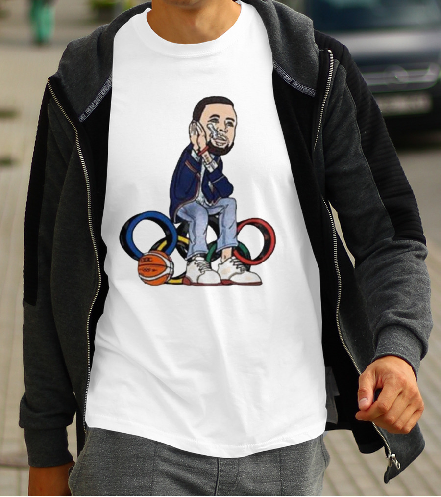 Steph Curry Basketball Olympic Rings Night Night Paris T-Shirt