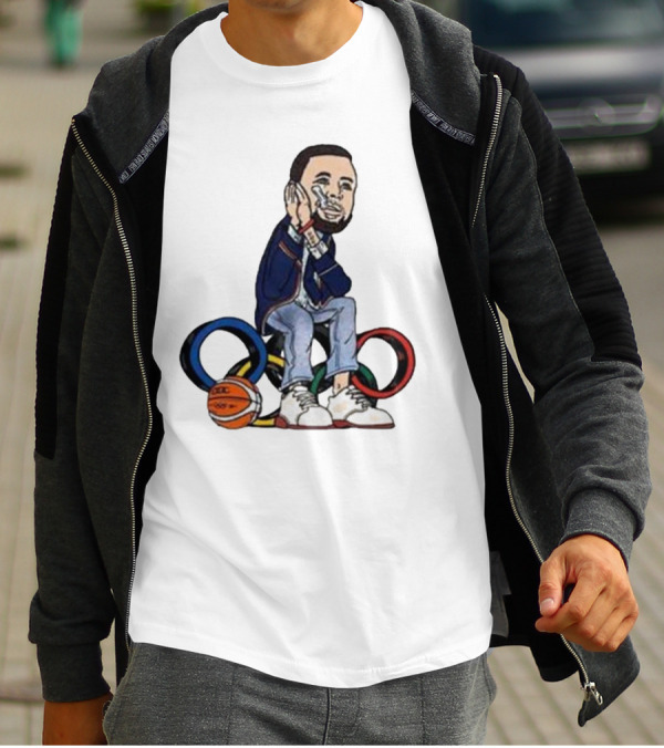 Steph Curry Basketball Olympic Rings Night Night Paris T-Shirt