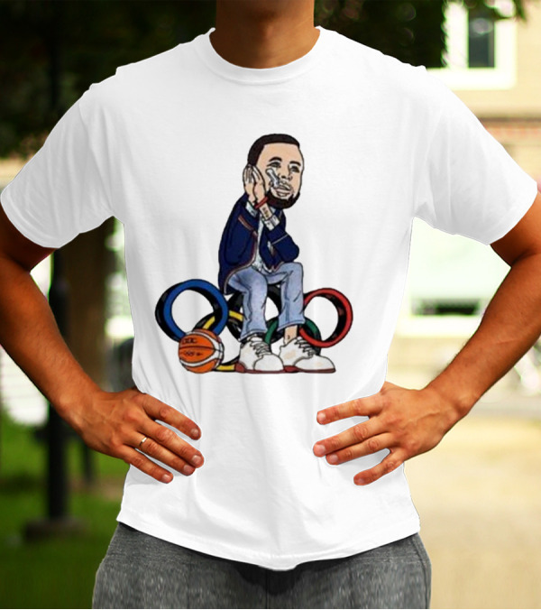 Steph Curry Basketball Olympic Rings Night Night Paris T-Shirt