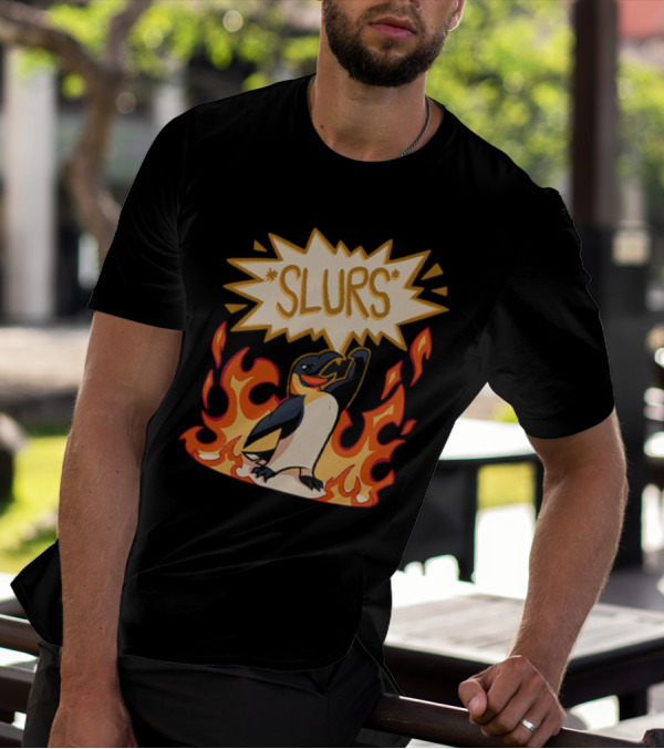 Helluva Boss Penguin Flames Slurs Speech Bubble T-Shirt