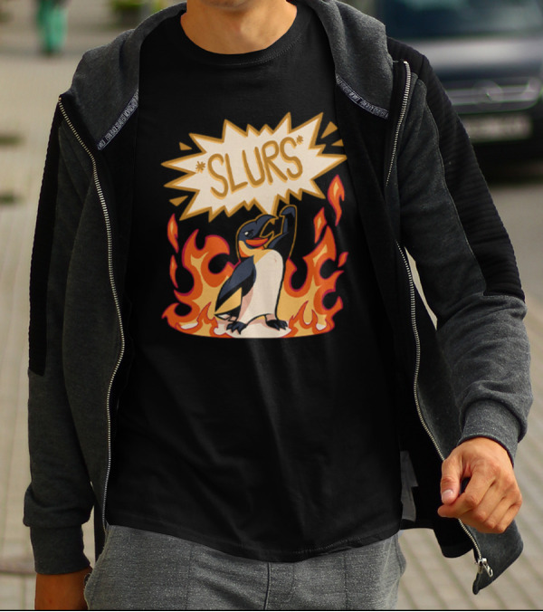 Helluva Boss Penguin Flames Slurs Speech Bubble T-Shirt