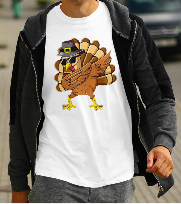 Dabbing Turkey Thanksgiving Day Pilgrim Hat Funny Dab T-Shirt