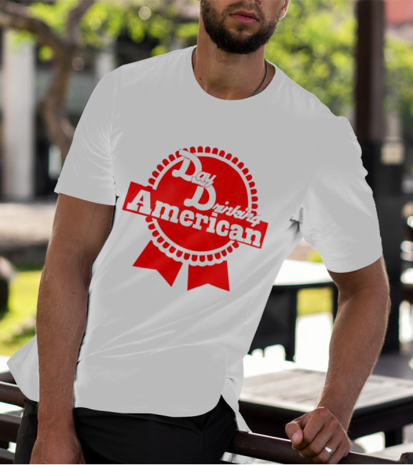 Day Drinking American Red Ribbon Badge T-Shirt