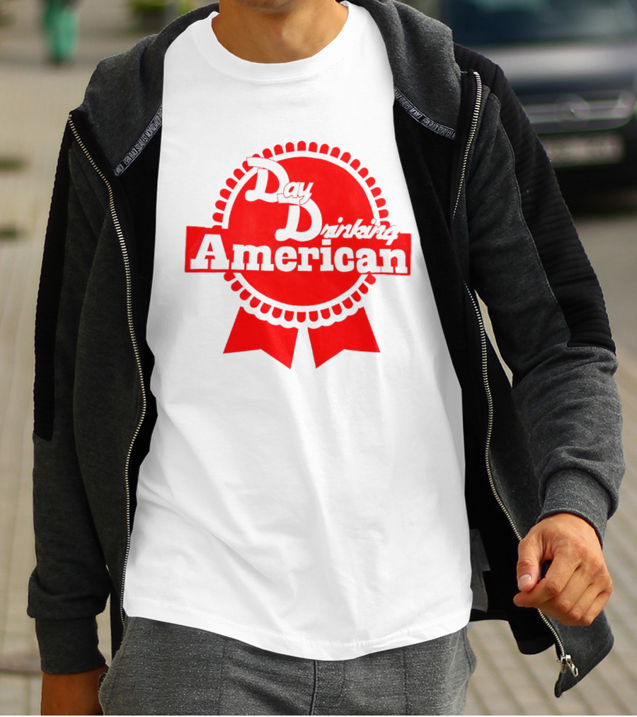 Day Drinking American Red Ribbon Badge T-Shirt