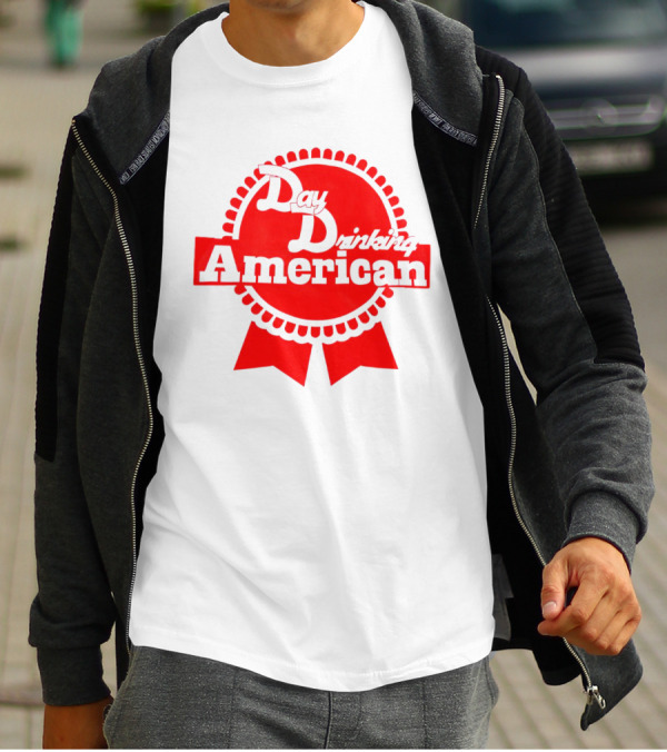 Day Drinking American Red Ribbon Badge T-Shirt