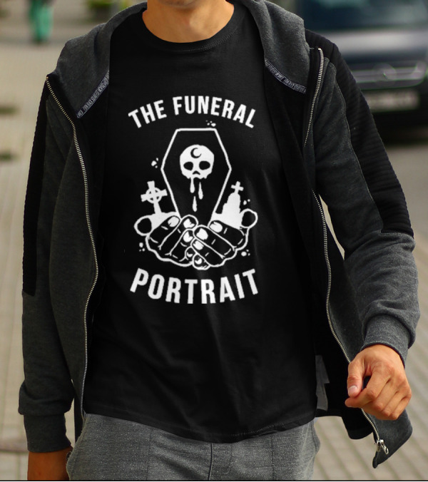 The Funeral Portrait Skull Coffin Hands Cross Black T-Shirt