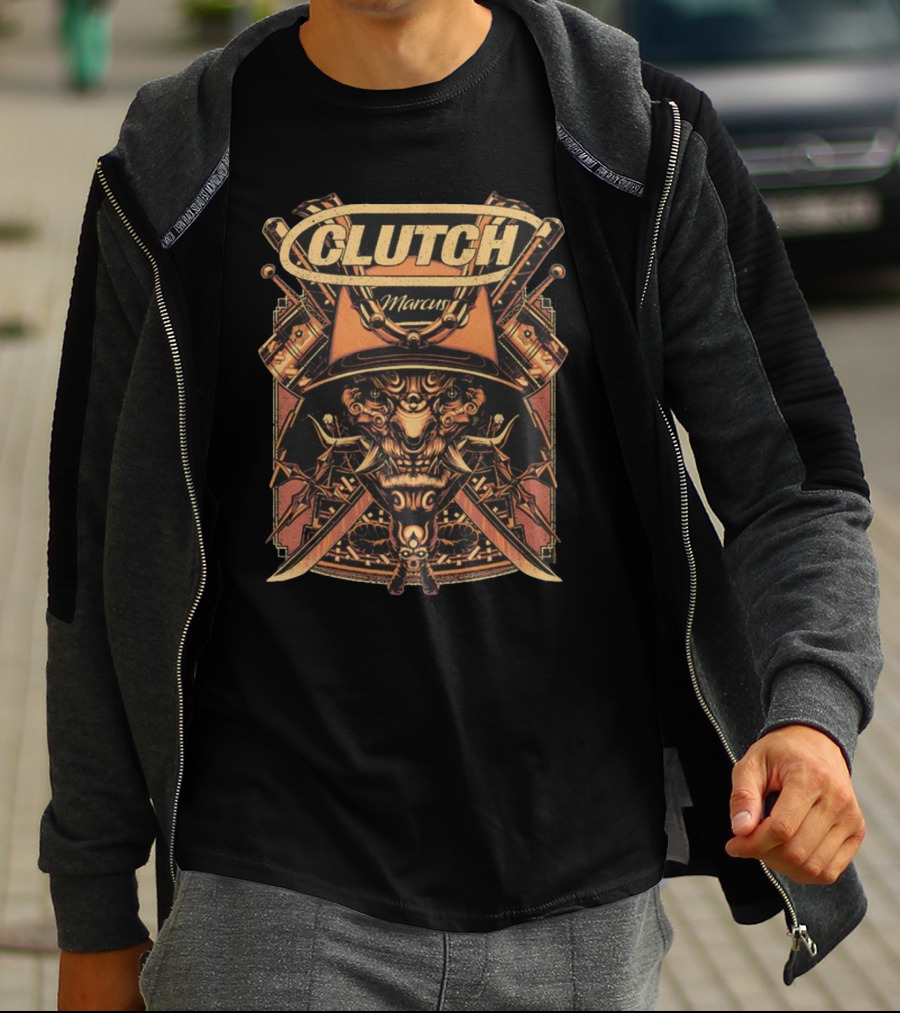 Clutch Marcus Samurai Warrior Helmet Swords T-Shirt