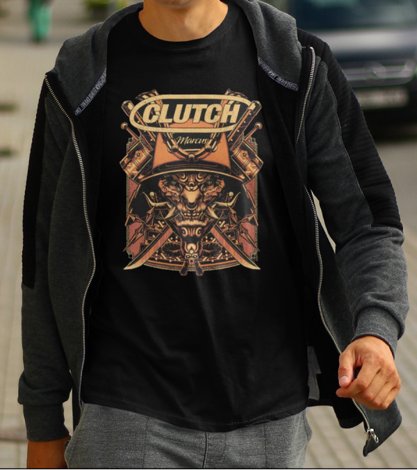 Clutch Marcus Samurai Warrior Helmet Swords T-Shirt