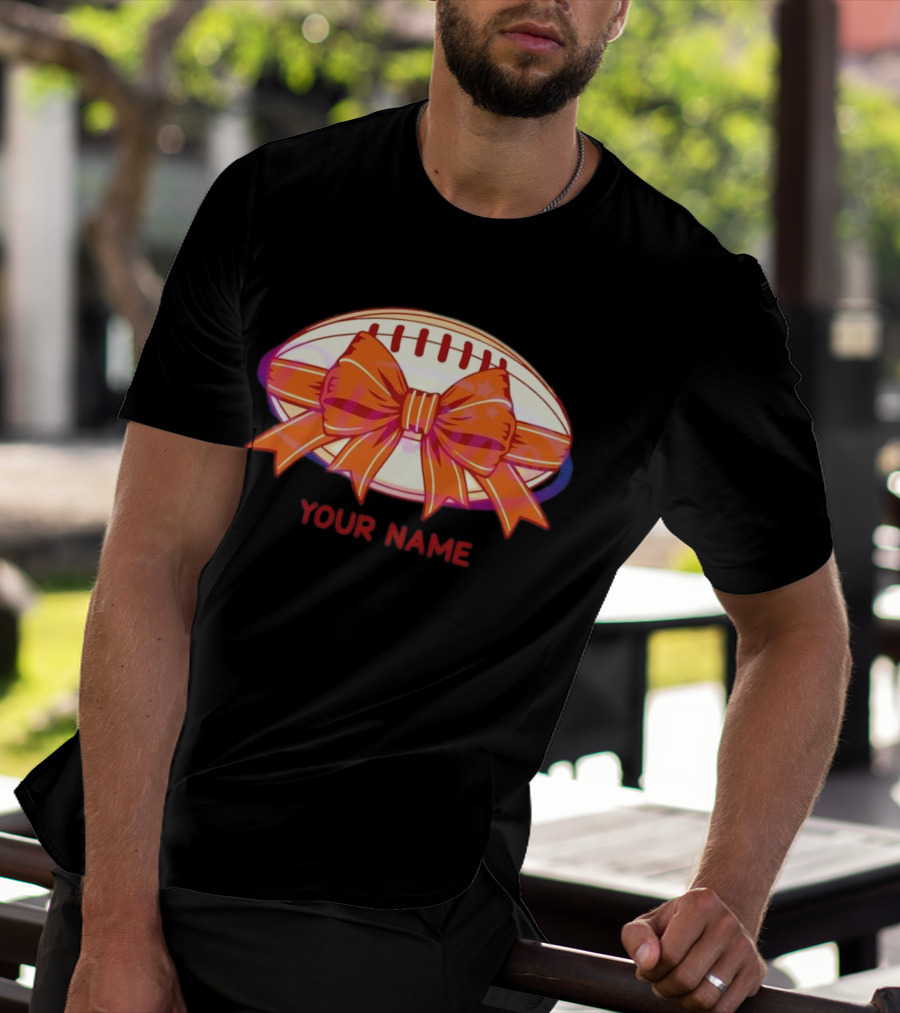 Your Name Coquette Football Bow T-Shirt