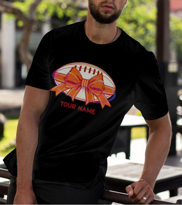 Your Name Coquette Football Bow T-Shirt