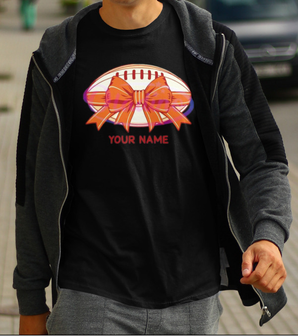 Your Name Coquette Football Bow T-Shirt