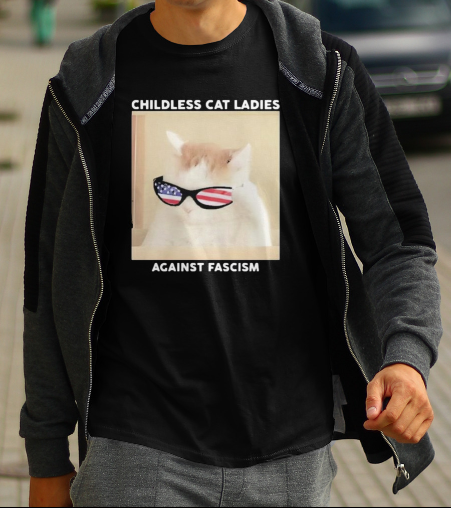Childless Cat Ladies Against Fascism Patriotic Sunglasses T-Shirt