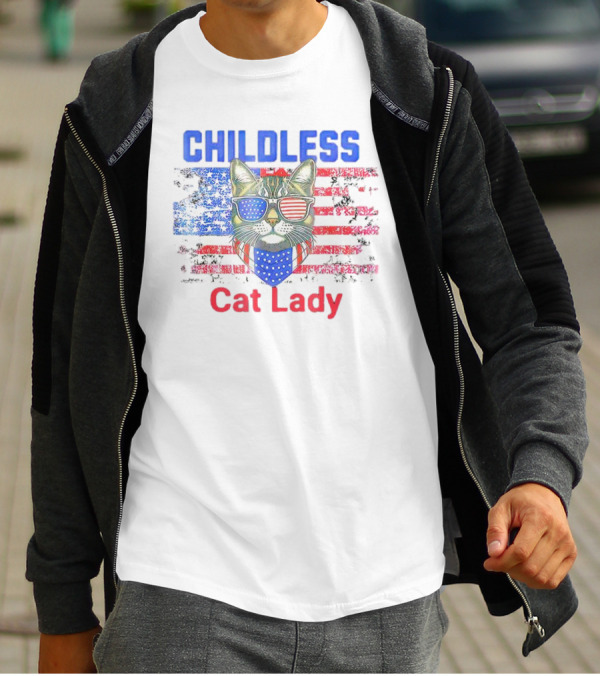 Childless Cat Lady USA Flag Sunglasses T-Shirt