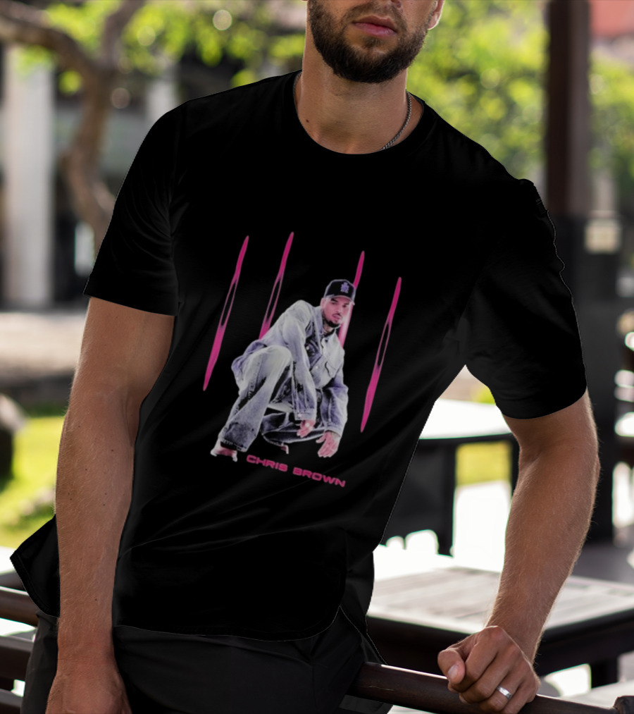 Chris Brown Pink Streaks Black Denim T-Shirt