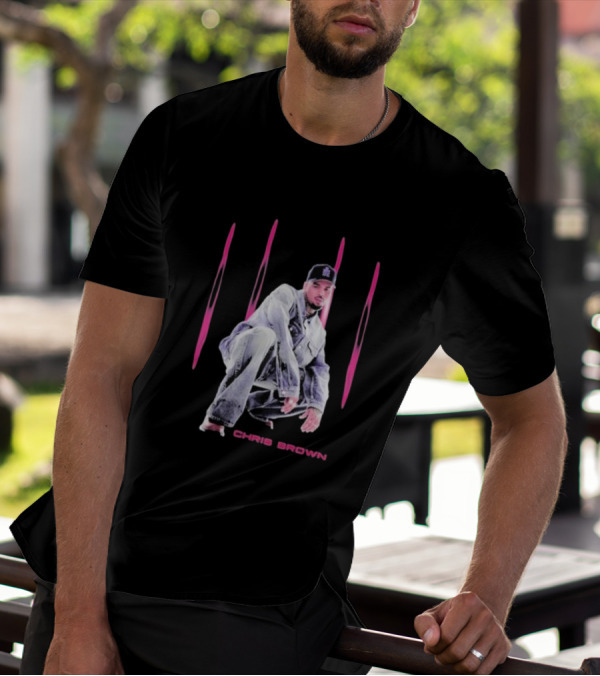 Chris Brown Pink Streaks Black Denim T-Shirt