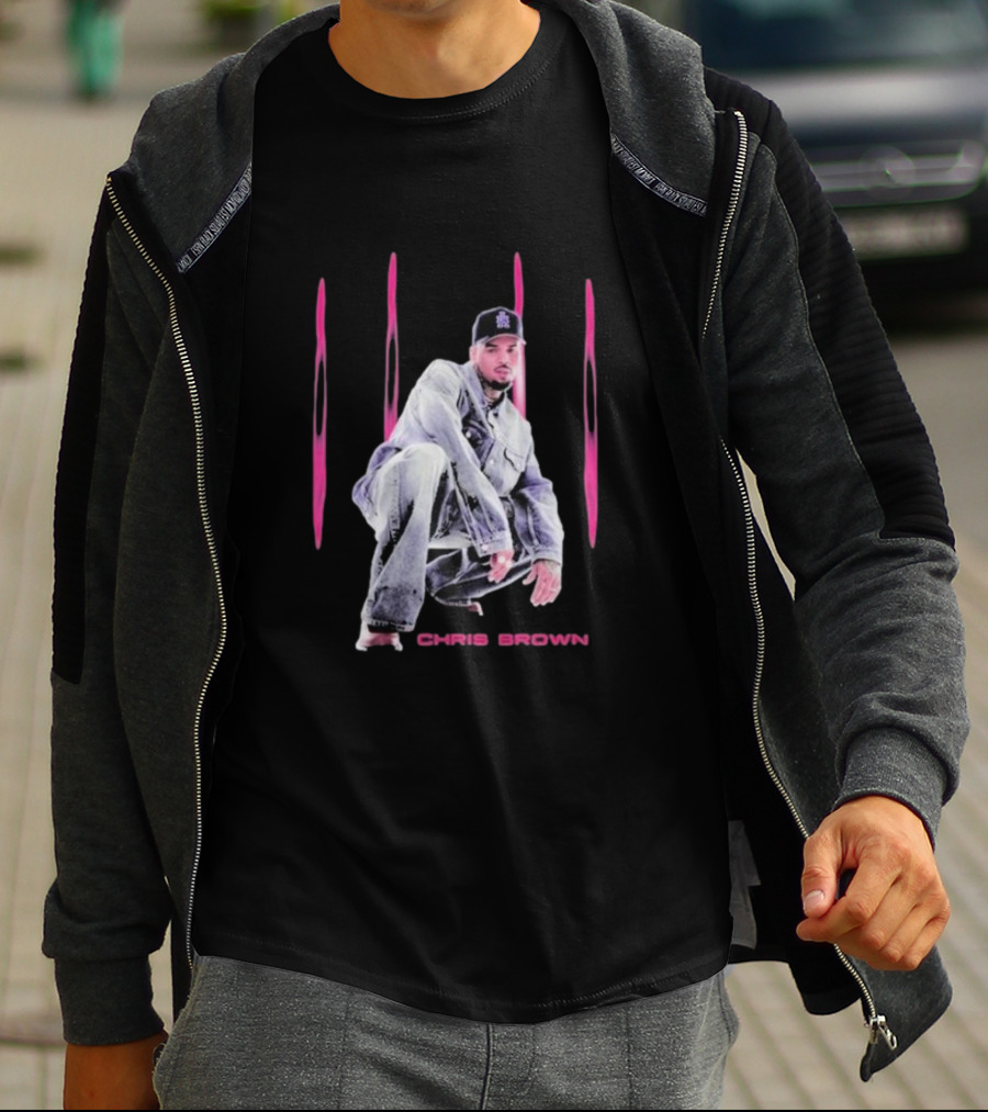 Chris Brown Pink Streaks Black Denim T-Shirt