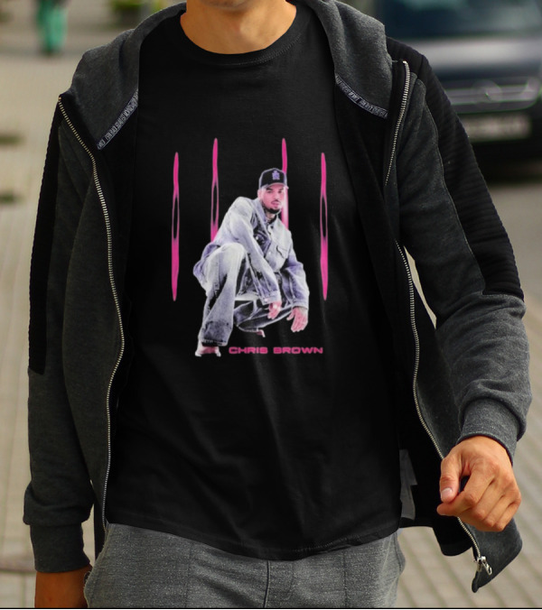 Chris Brown Pink Streaks Black Denim T-Shirt