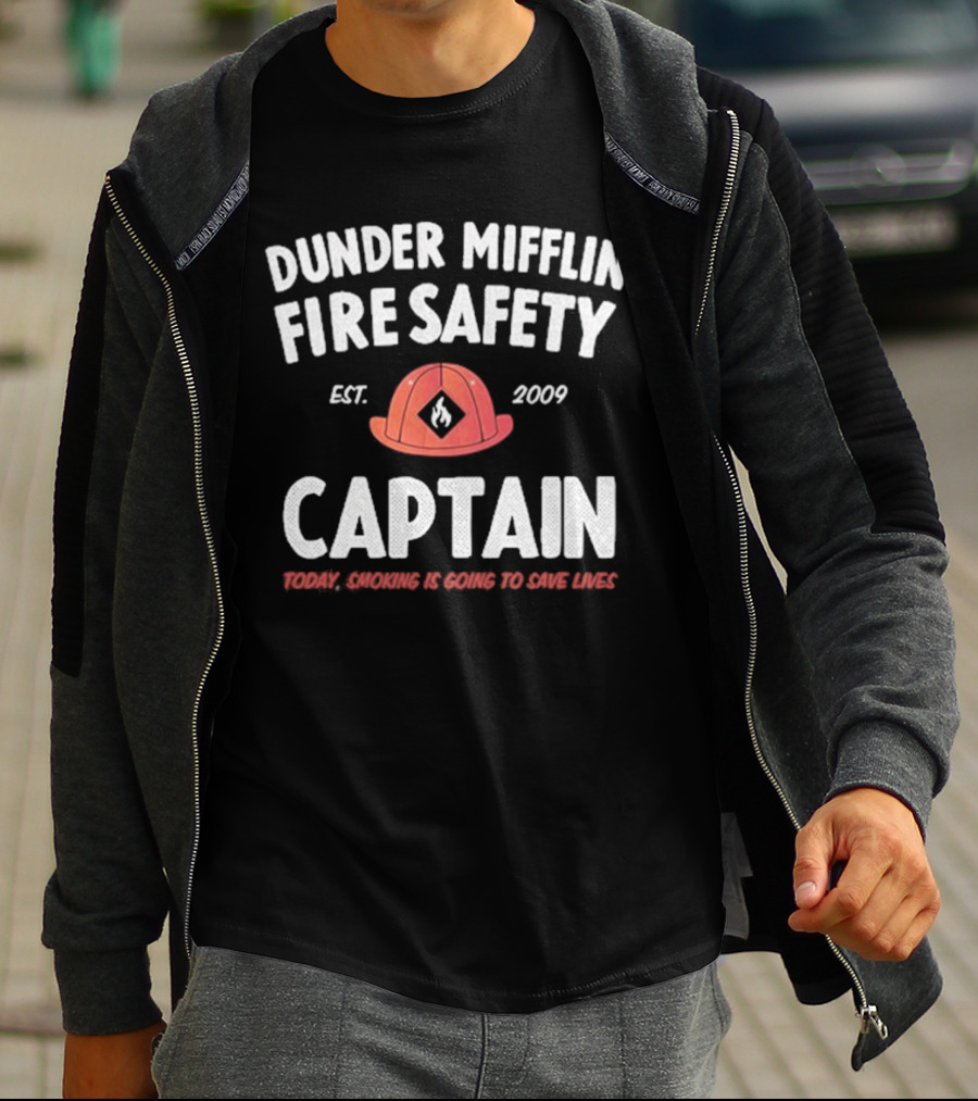 Dunder Mifflin Fire Safety Captain Est. 2009 Smoking Is Going To Save Lives T-Shirt