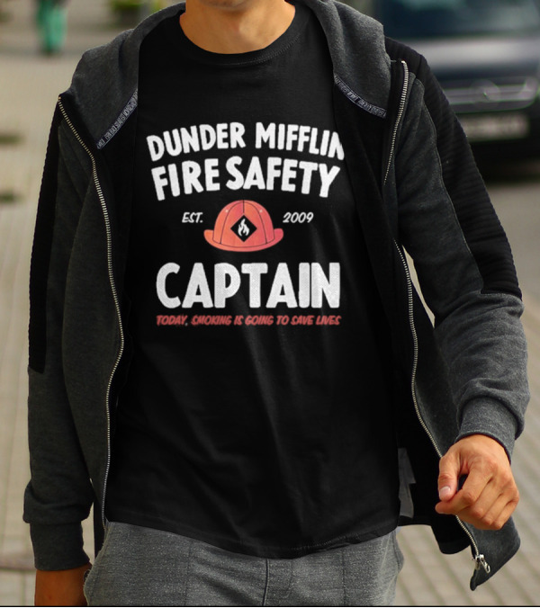 Dunder Mifflin Fire Safety Captain Est. 2009 Smoking Is Going To Save Lives T-Shirt